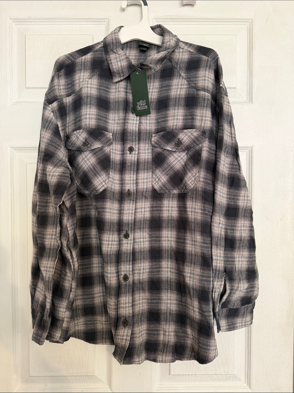 wild fable Men's Black & Gray Plaid Button-Down Shirt